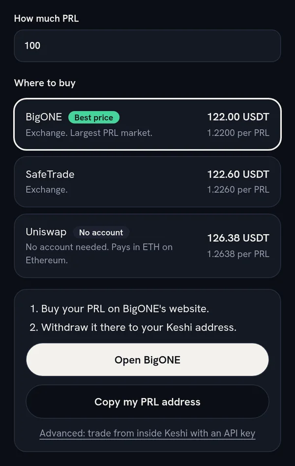 Keshi Buy & sell screen